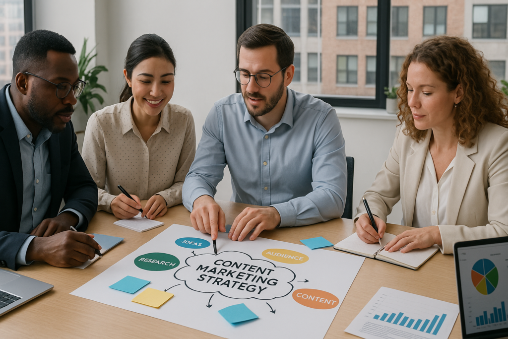 Content marketing for service business strategy meeting with professionals