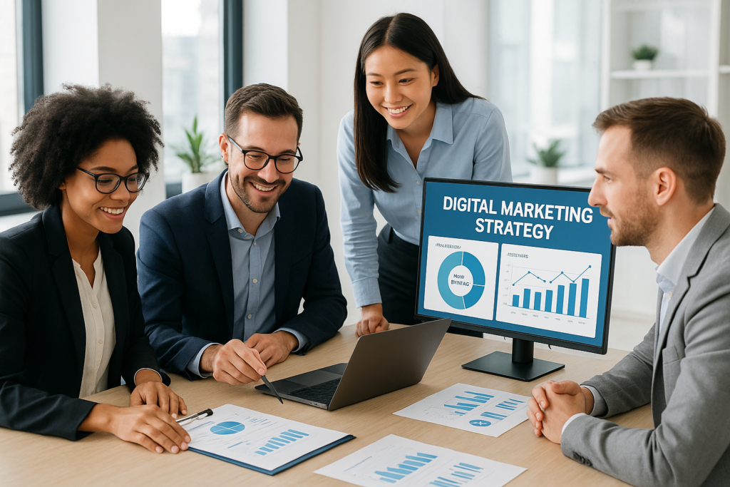 digital marketing strategy for new business team working in office